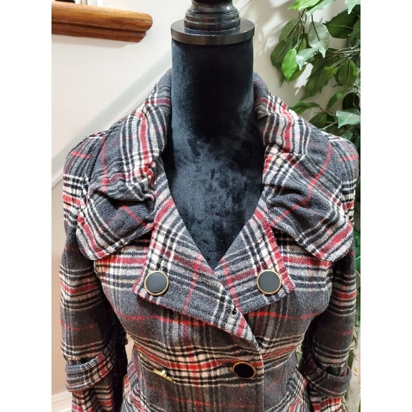Titi Women's Gray Check Wool Long Sleeve Buttons Front Casual Jacket Size Small - Picture 2 of 12